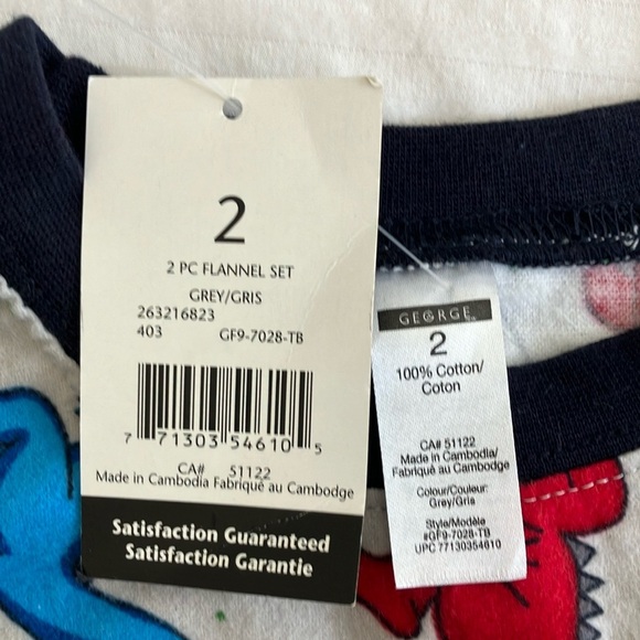 George NWT flannel cotton dinosaur pyjamas toddler size 2 years old - Picture 3 of 8